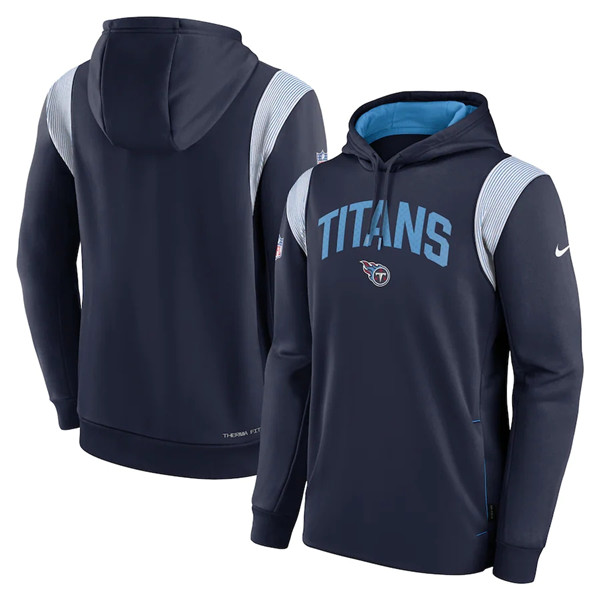 Men's Tennessee Titans Navy Sideline Stack Performance Pullover Hoodie 002